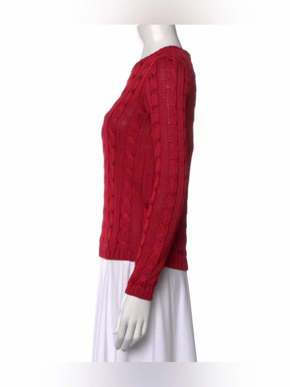RALPH LAUREN COLLECTION SILK CABLE KNIT CREWNECK SWEATER IN RED